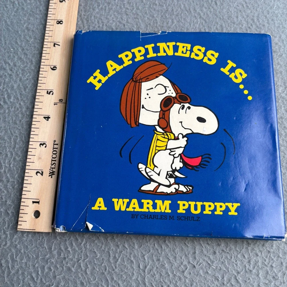 Happiness Is A Warm Puppy Charles M Schulz Peanuts Vintage Hardcover Book Blue
